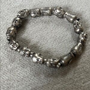 Silver Beaded Bracelet Buddha heads